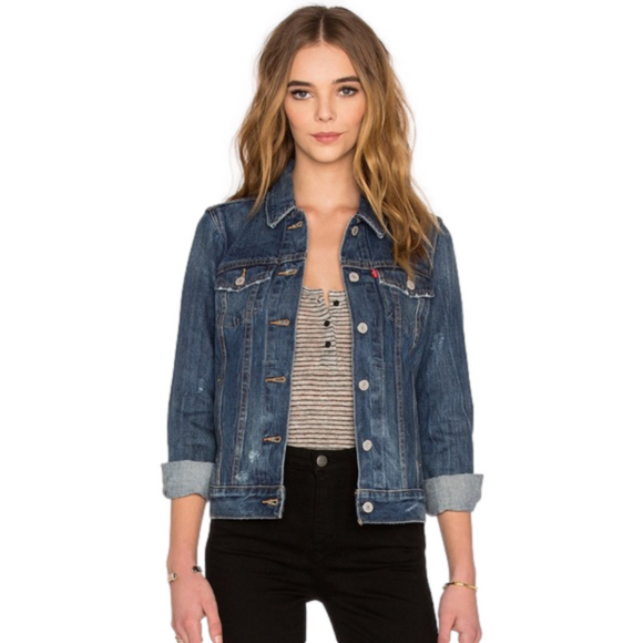 Levi's Jackets & Blazers - LEVI’s Ex Boyfriend Trucker Jacket in Blue Woodstock, XS